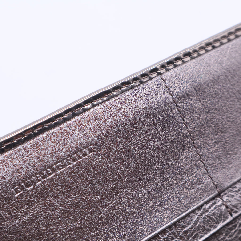 Metallic Grey Beat Check Nylon and Patent Leather Penrose Continental Wallet