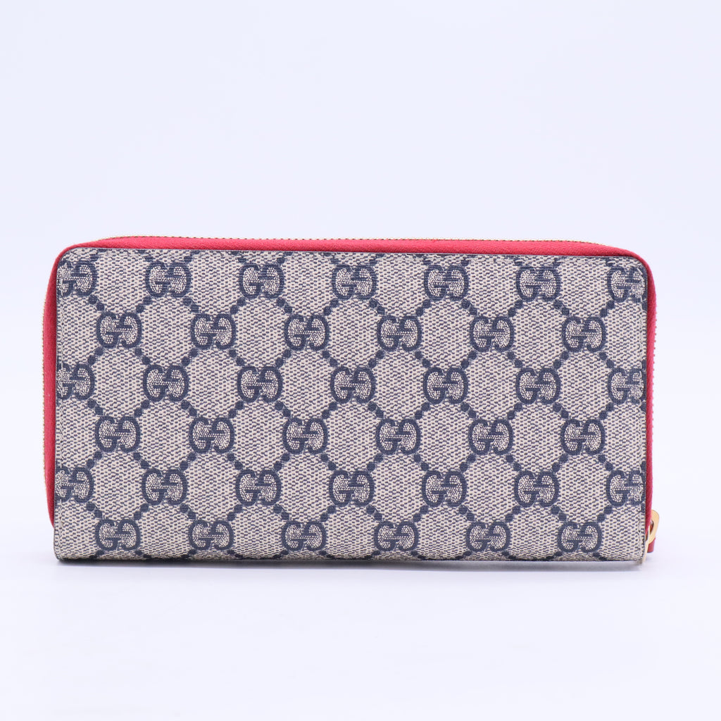 Red/Navy Blue GG Supreme Canvas Crystal Embellished Bow Zip Around Wallet W20222