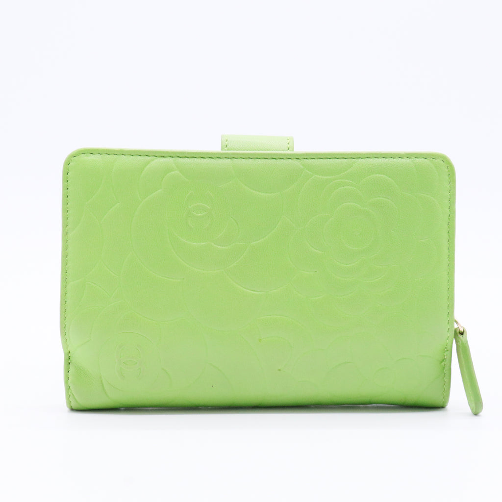 Lambskin Embossed Camellia Large Gusset Flap Wallet