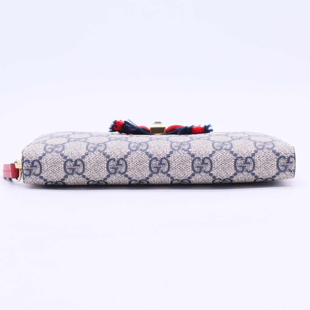 Red/Navy Blue GG Supreme Canvas Crystal Embellished Bow Zip Around Wallet W20222