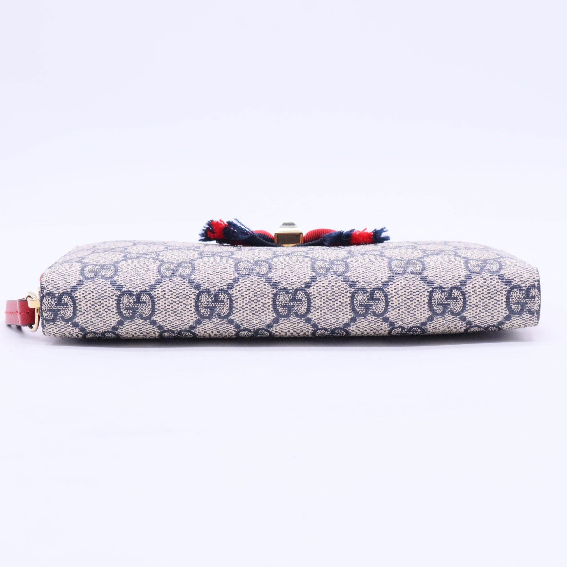 Red/Navy Blue GG Supreme Canvas Crystal Embellished Bow Zip Around Wallet W20222