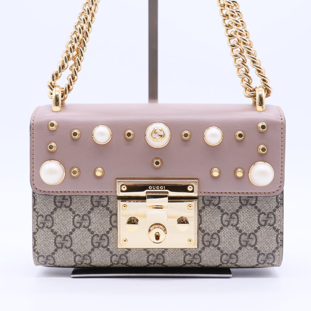 Pearly Padlock Shoulder Bag Studded Leather Small