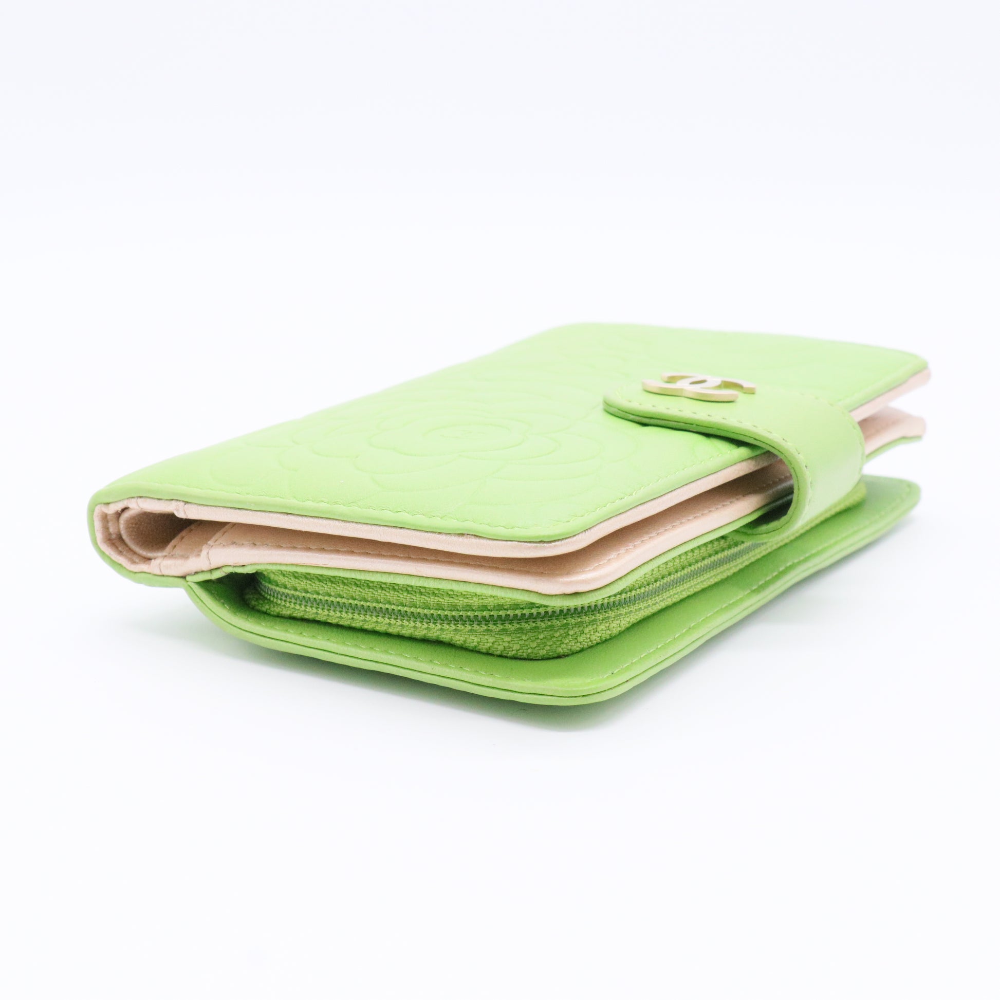 Lambskin Embossed Camellia Large Gusset Flap Wallet