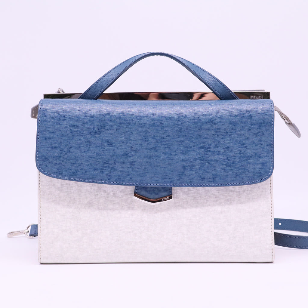 Cobalt/Milk Saffiano Leather Demi Jour Shoulder Bag