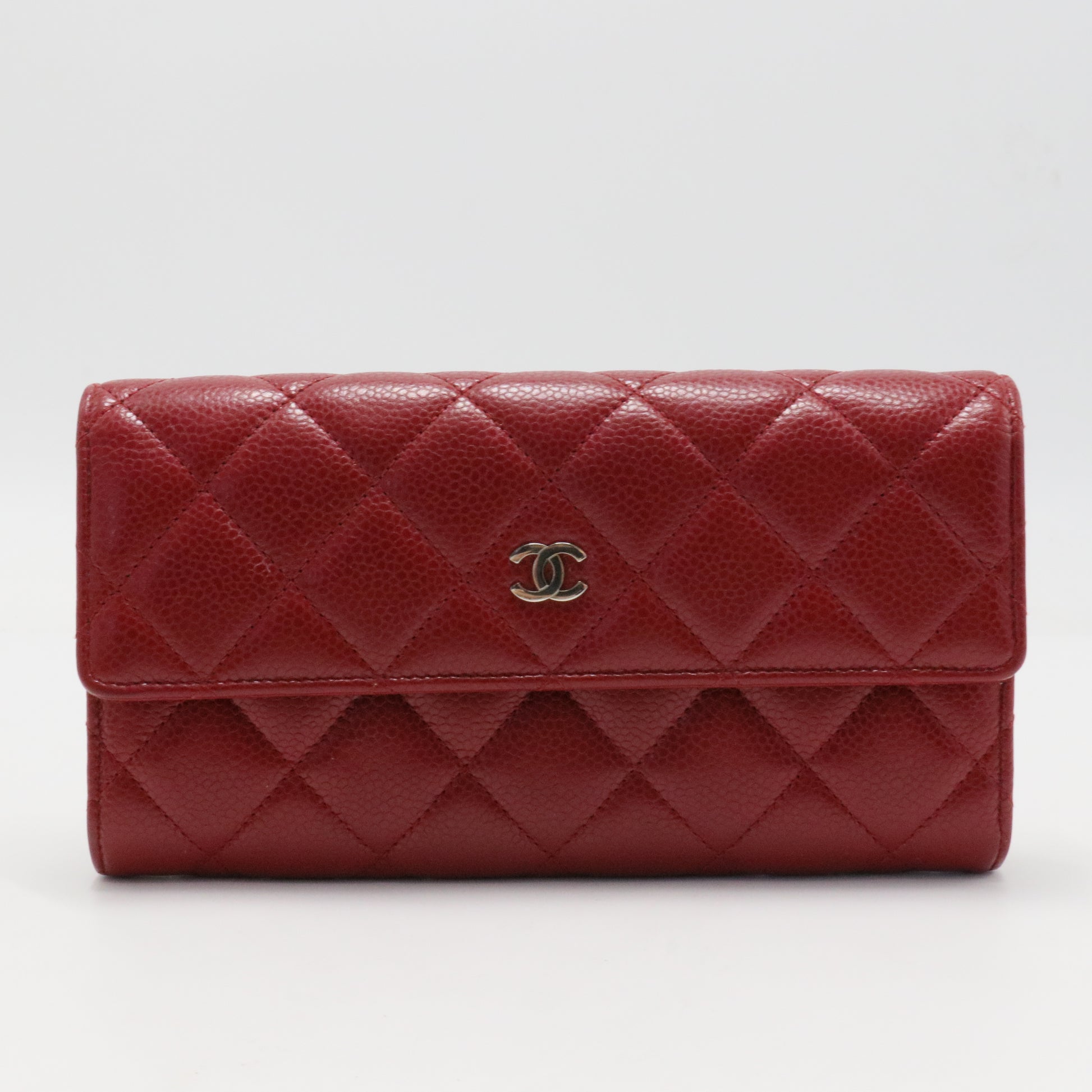 Caviar Quilted Large Gusset Flap Wallet Red
