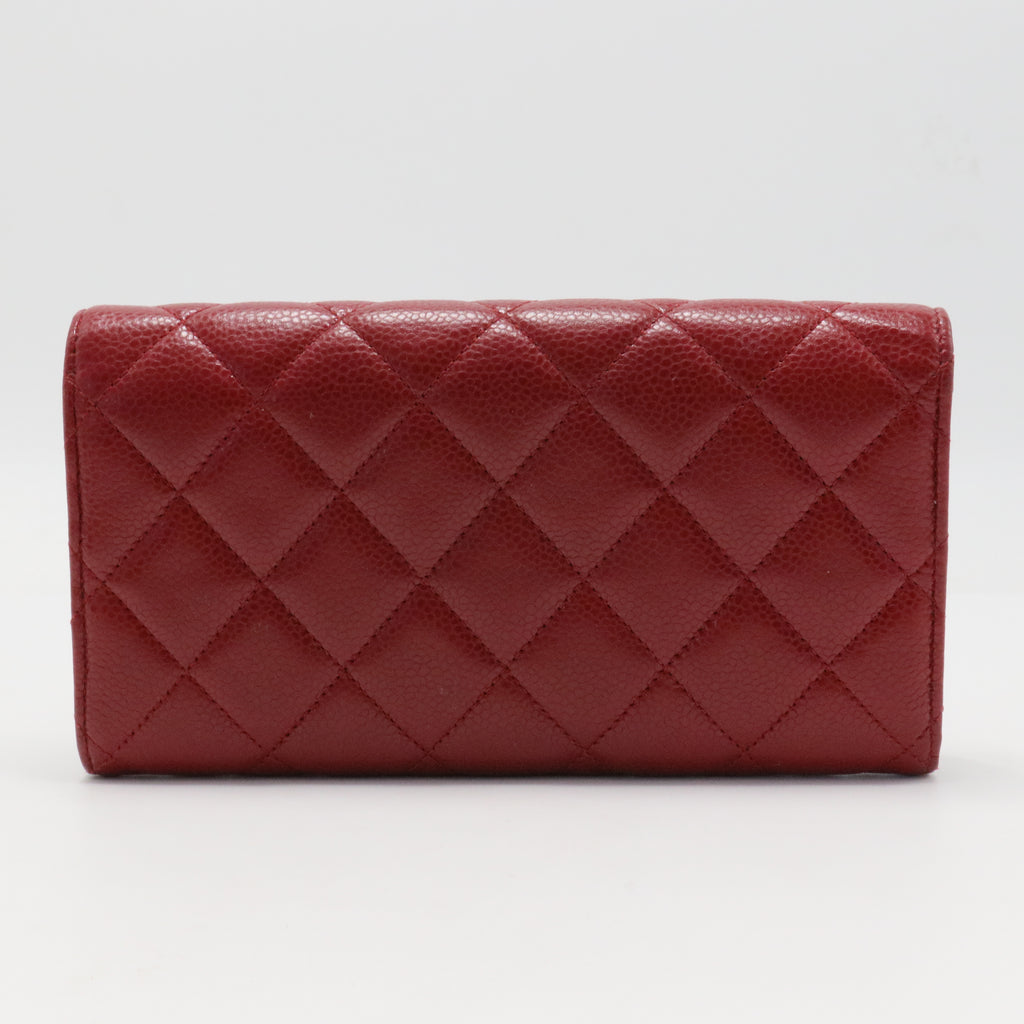 Caviar Quilted Large Gusset Flap Wallet Red