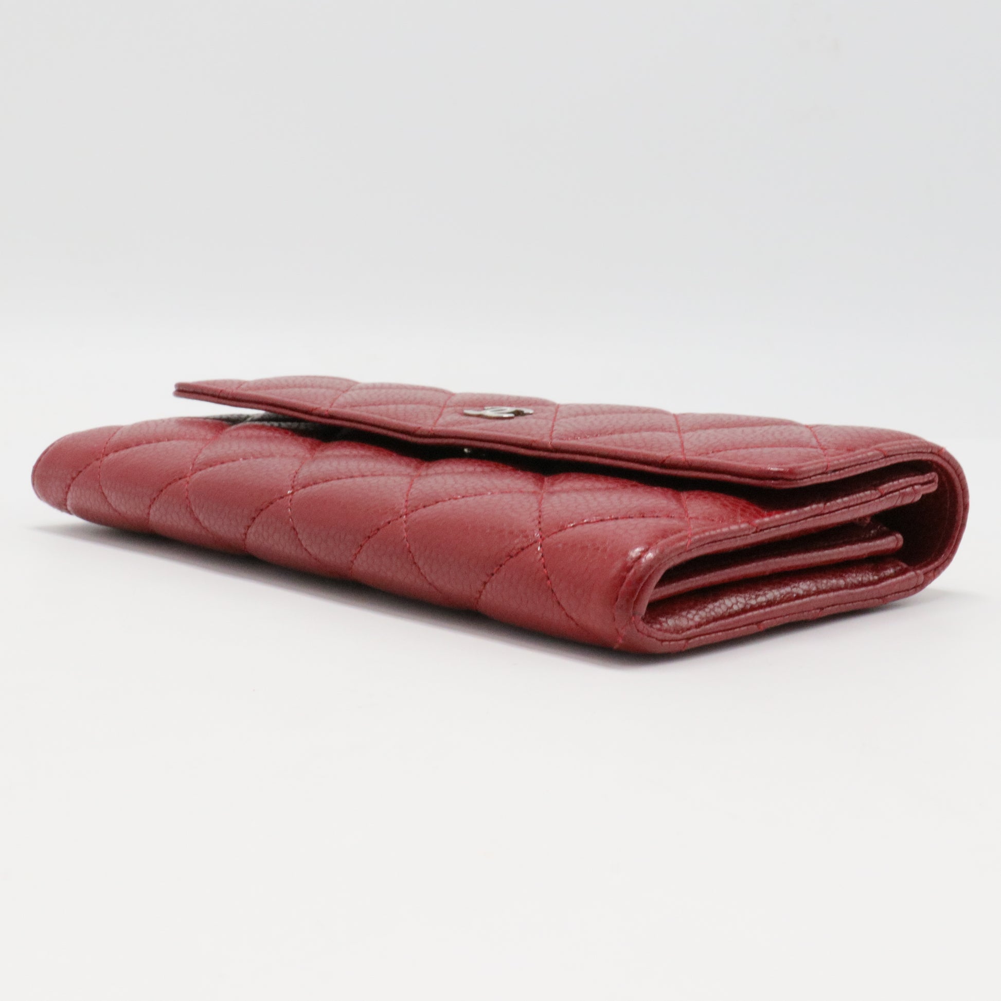 Caviar Quilted Large Gusset Flap Wallet Red