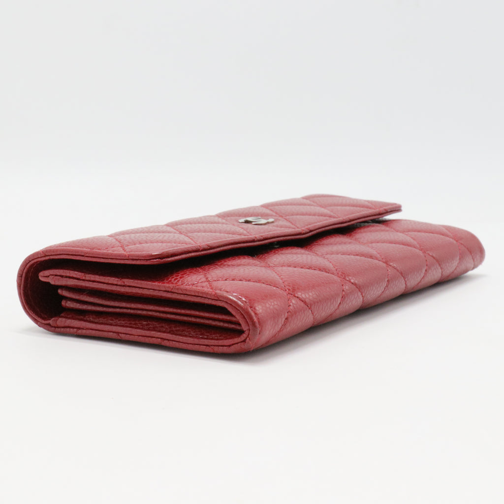 Caviar Quilted Large Gusset Flap Wallet Red