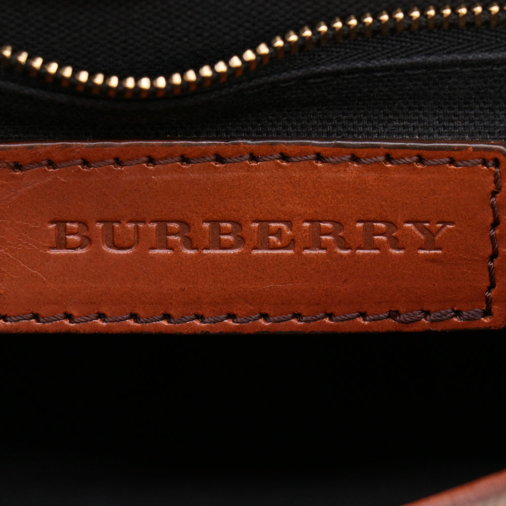 Burberry House Check Bridle Calfskin Small Abbott Crossbody Bag Tan twins B23100