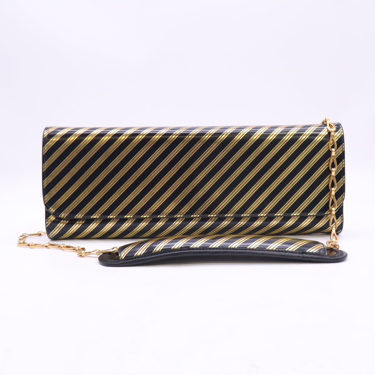 Balenciaga Gold Diagonal Stripe Clutch B24345