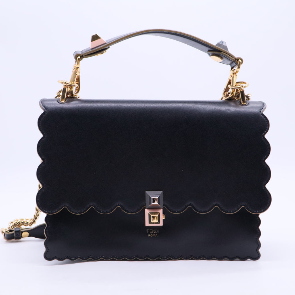 Vitello Liberty Scalloped Studded Kan I Shoulder Bag Black LDM-1813