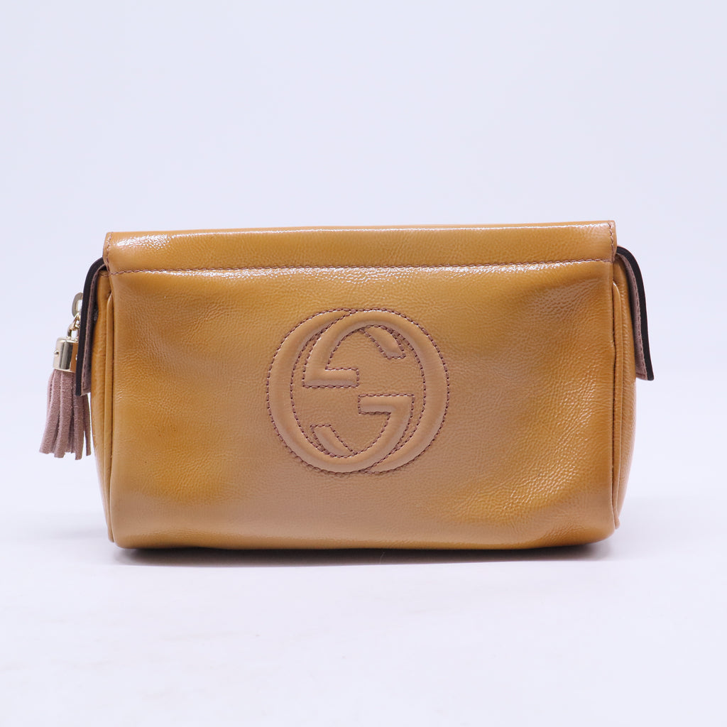 Soho Cosmetic Pouch Patent Beige Leather Logo B21039
