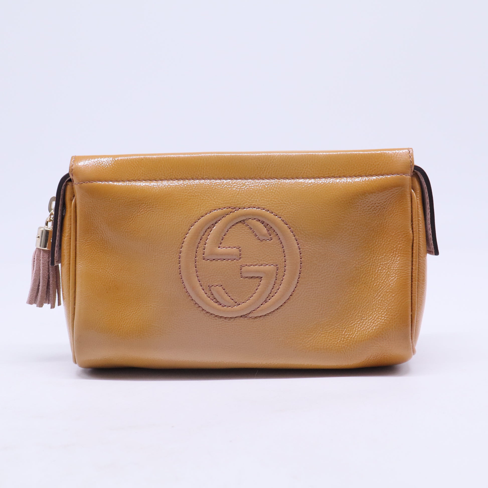 Soho Cosmetic Pouch Patent Beige Leather Logo B21039