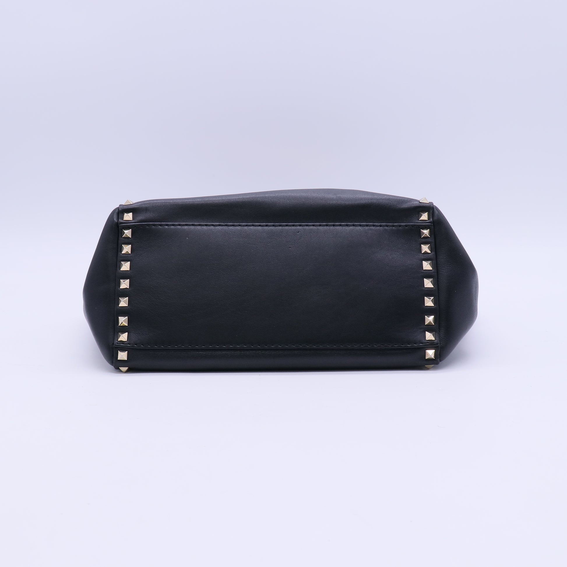 Valentino Black Leather Rockstud Medium Double Handle Tote Bag  B20954