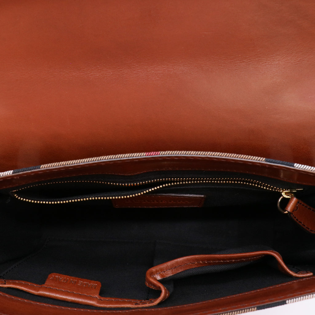 Burberry House Check Bridle Calfskin Small Abbott Crossbody Bag Tan twins B23100