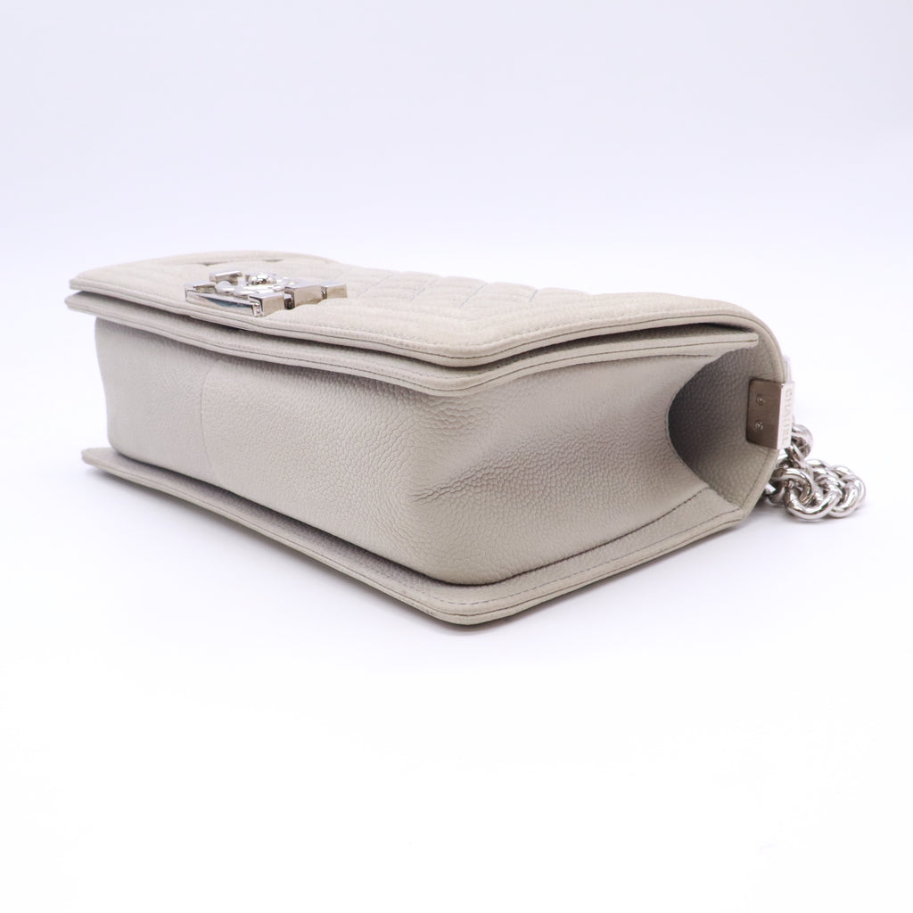 Chanel Medium Boy Flap Bag (White/Light Grey Caviar with Silver Hardware) twins LDZ735
