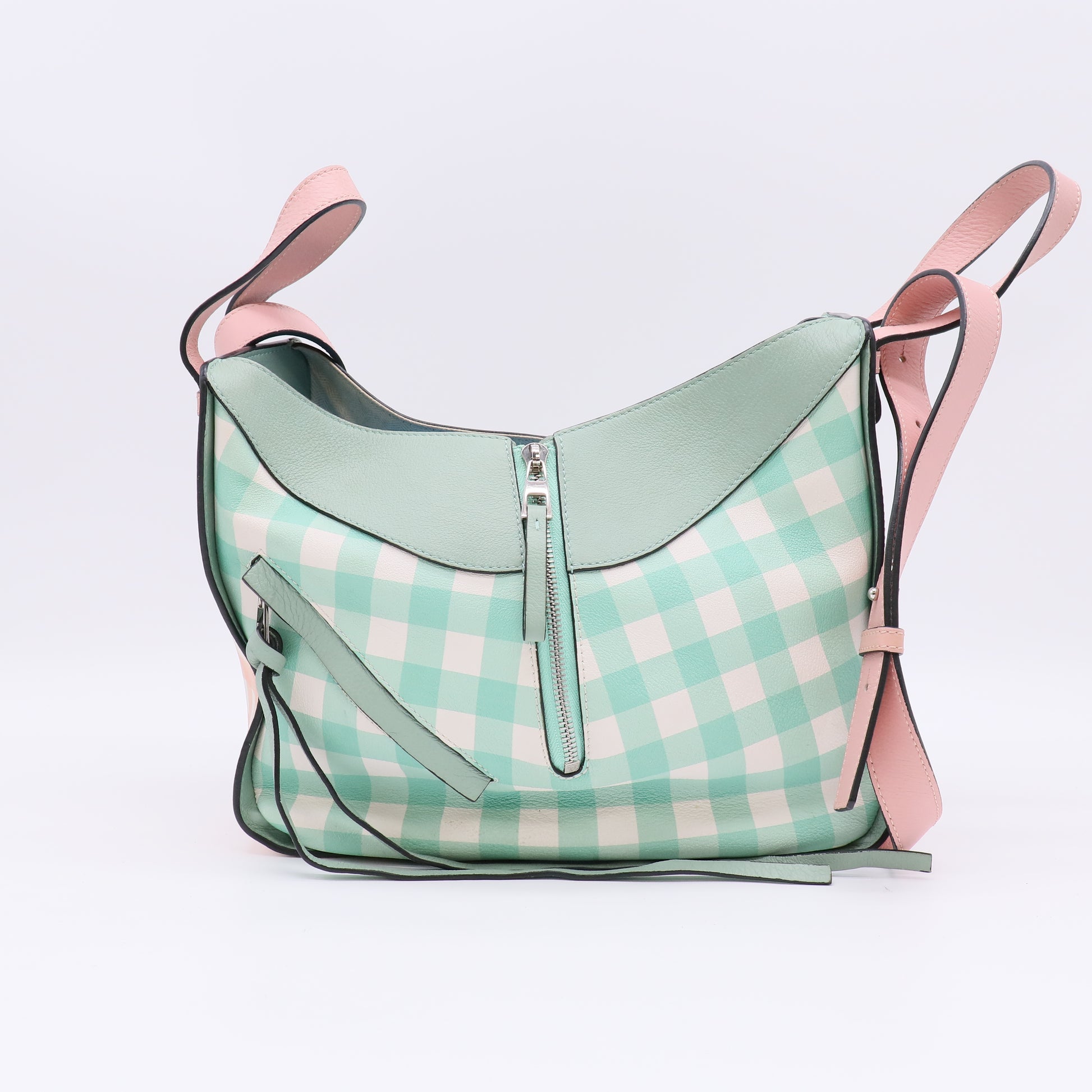 Loewe Calfskin Gingham Small Hammock Shoulder Bag Pink Green twins B22819