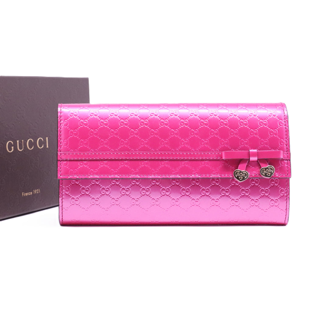 Fuchsia Microguccissima Leather Wallet-Chain Clutch Bag