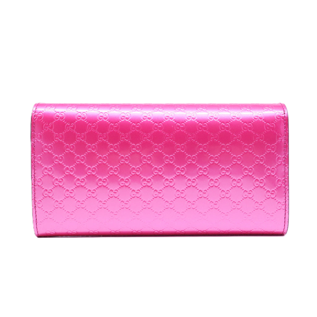 Fuchsia Microguccissima Leather Wallet-Chain Clutch Bag
