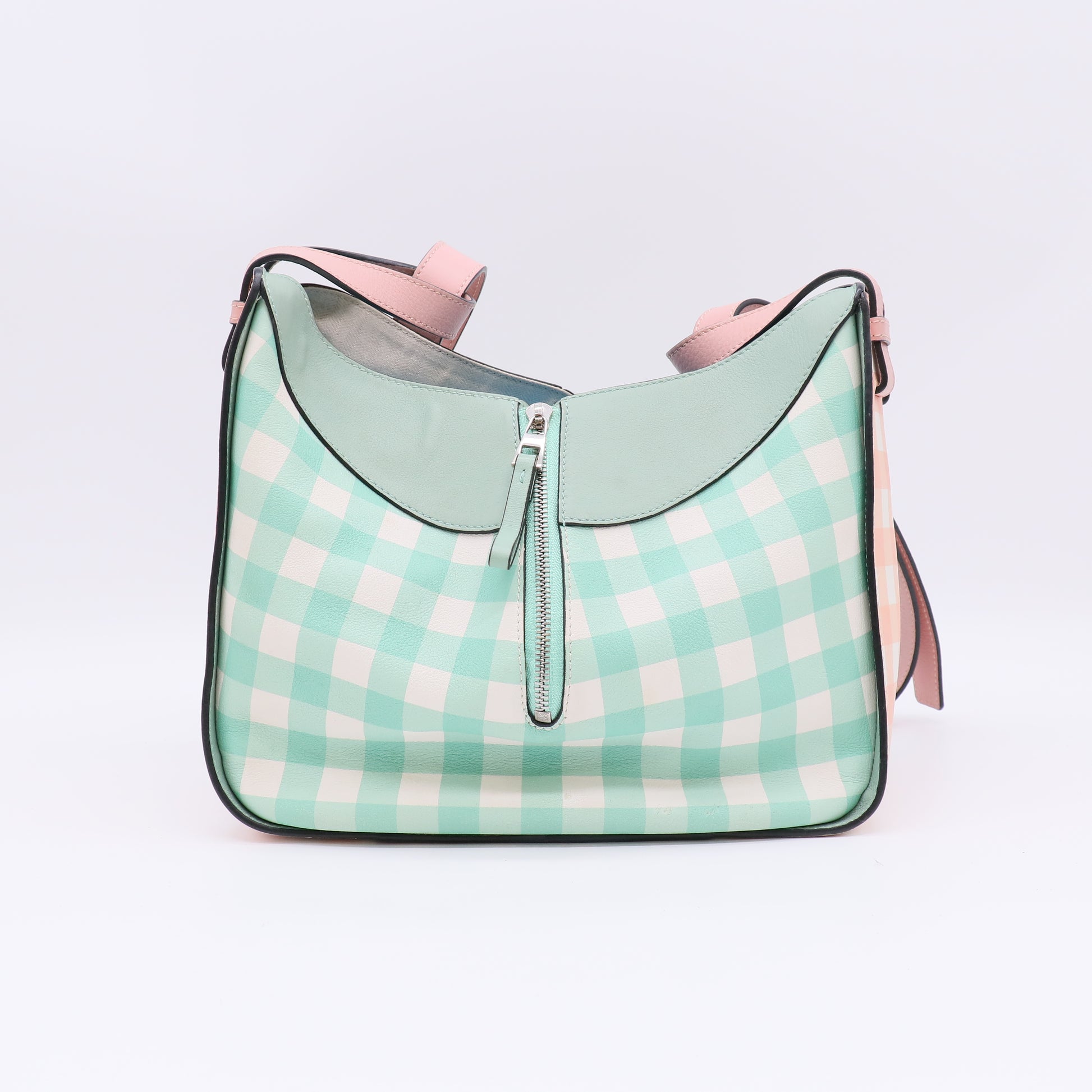 Loewe Calfskin Gingham Small Hammock Shoulder Bag Pink Green twins B22819