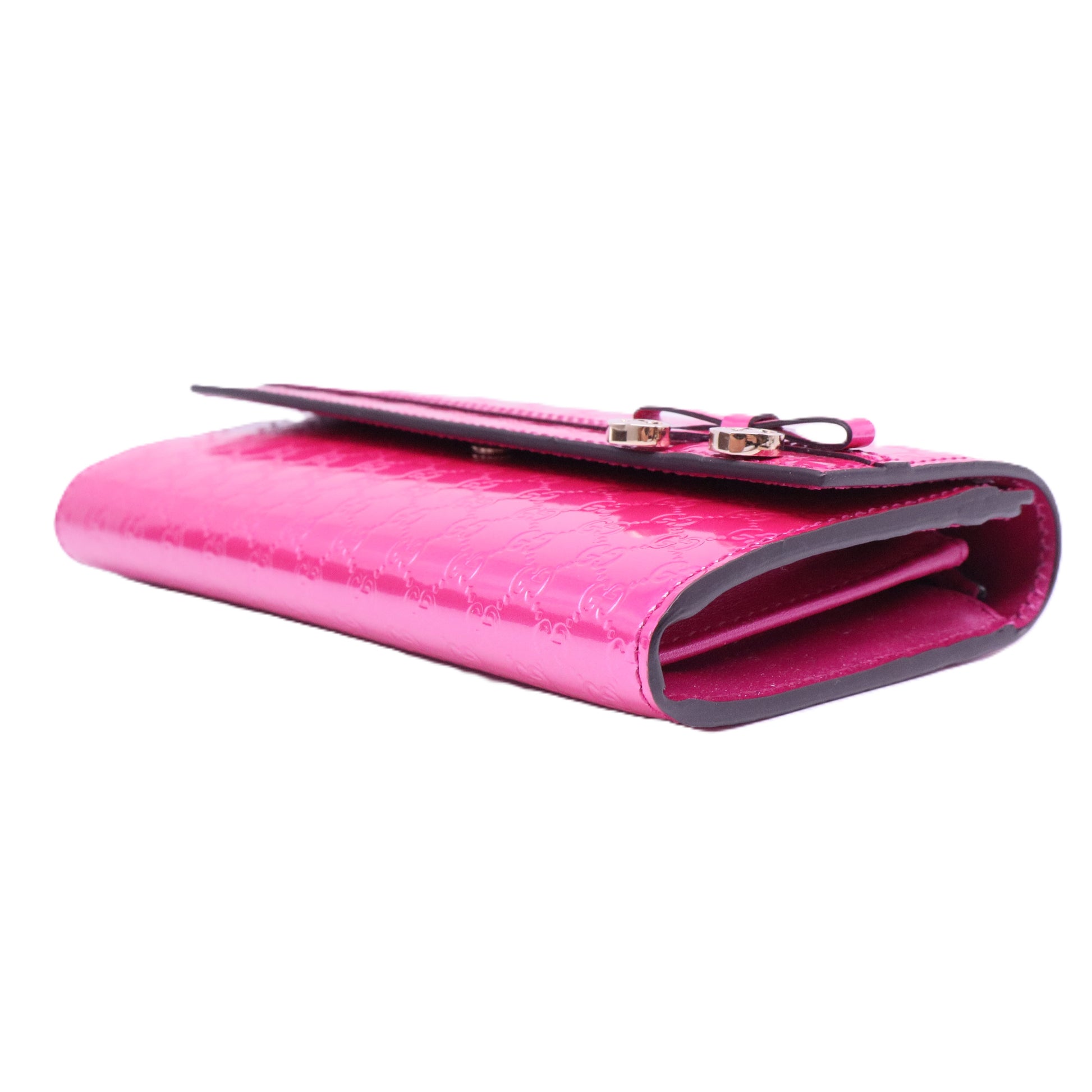 Fuchsia Microguccissima Leather Wallet-Chain Clutch Bag