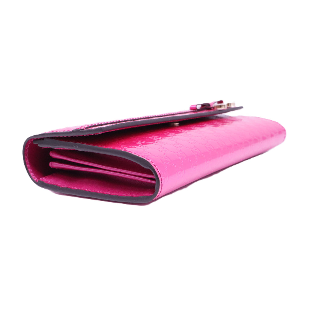 Fuchsia Microguccissima Leather Wallet-Chain Clutch Bag