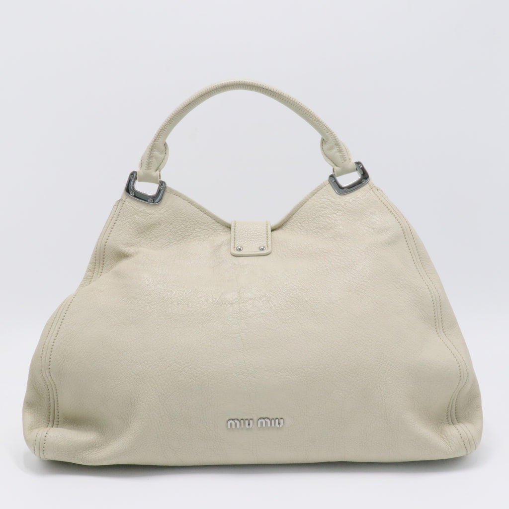 Off White Leather Pushlock Flap Top Handle Bag