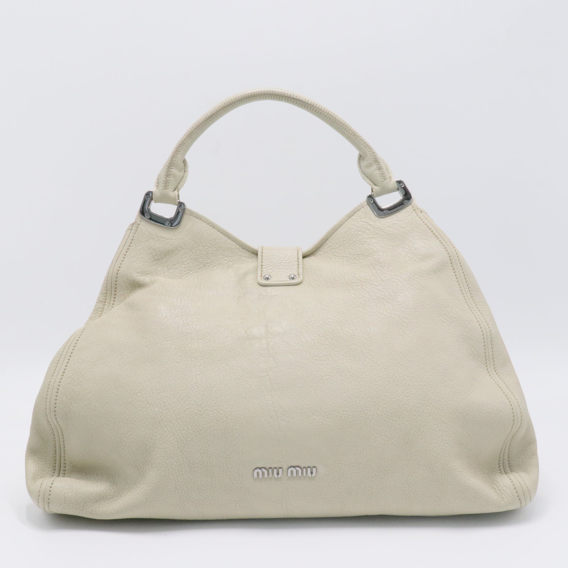 Off White Leather Pushlock Flap Top Handle Bag