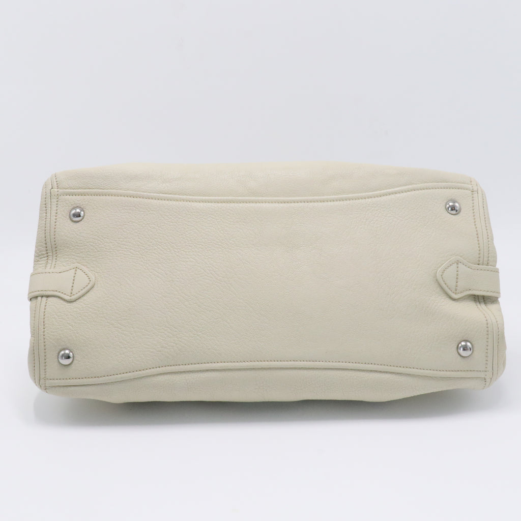 Off White Leather Pushlock Flap Top Handle Bag