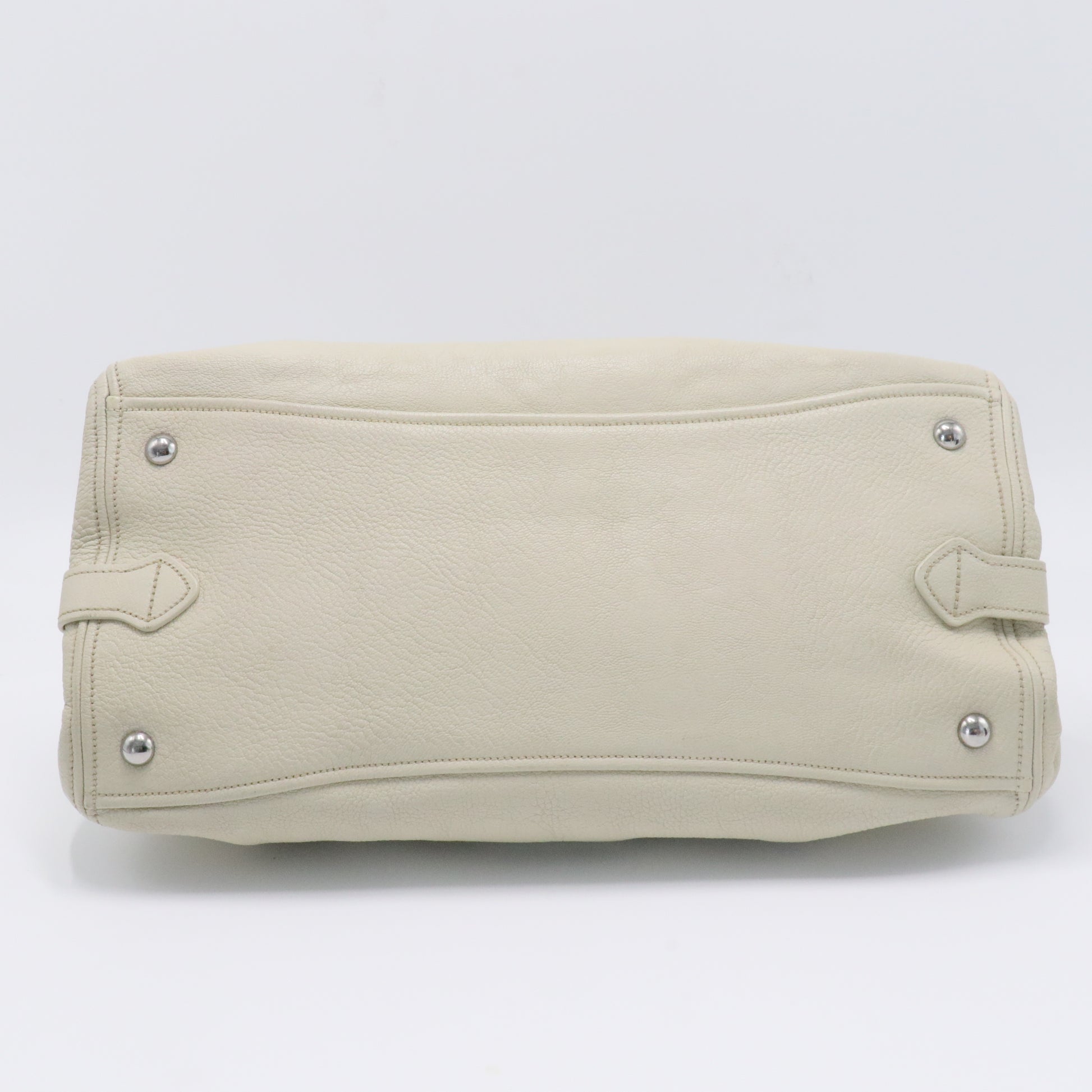 Off White Leather Pushlock Flap Top Handle Bag