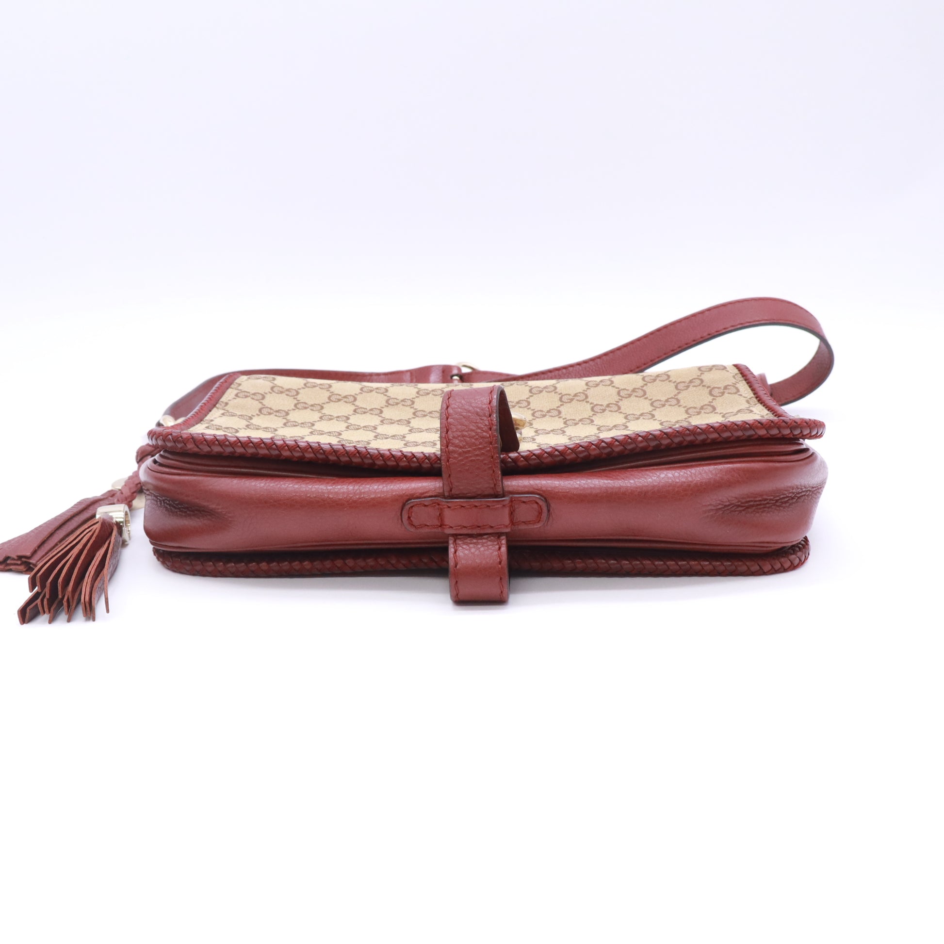 Gucci GG Canvas Marrakech Medium Messenger Flap Bag in the Beige/Bordeaux (Burgundy) B23401