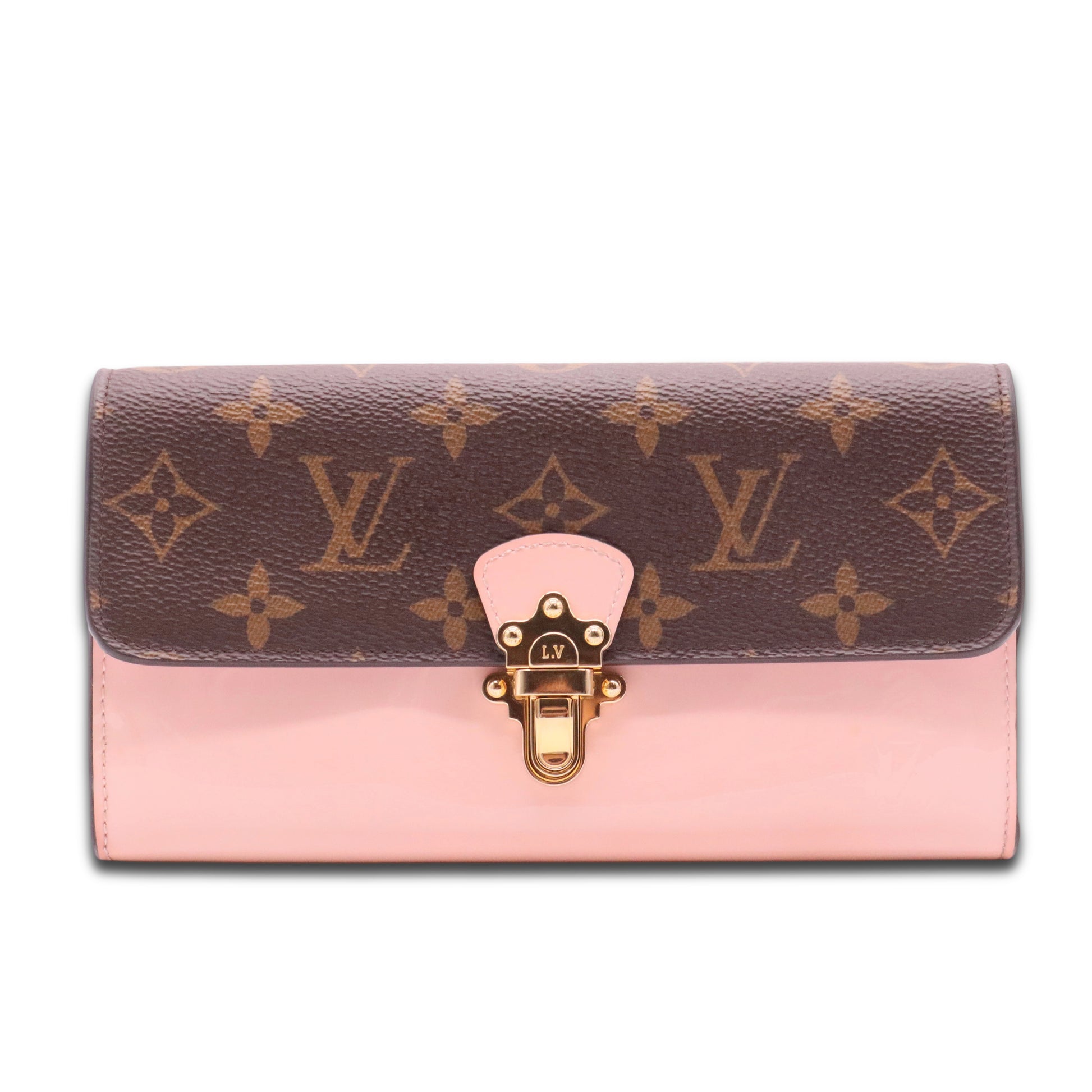 Patent Calfskin Monogram Cherrywood Wallet Rose Ballerine