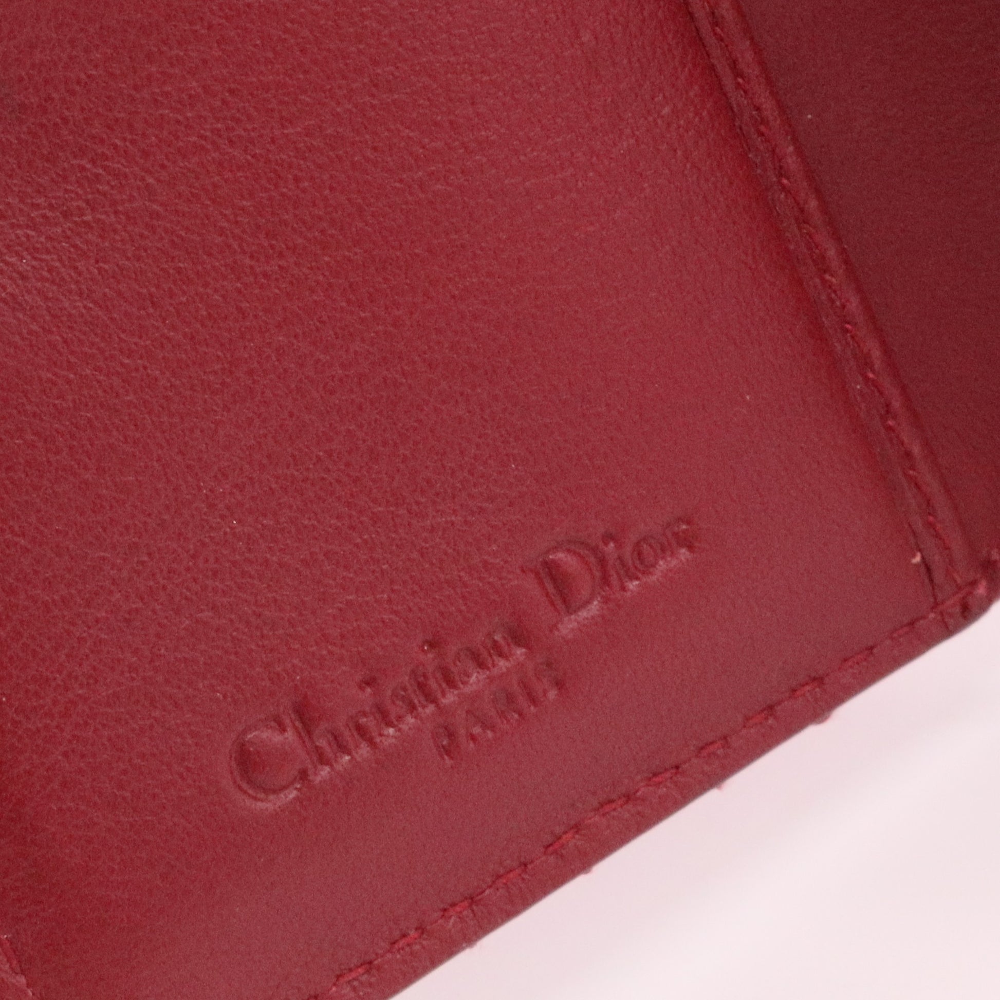 Patent Cannage Small Lady Dior Flap Card Holder Scarlet