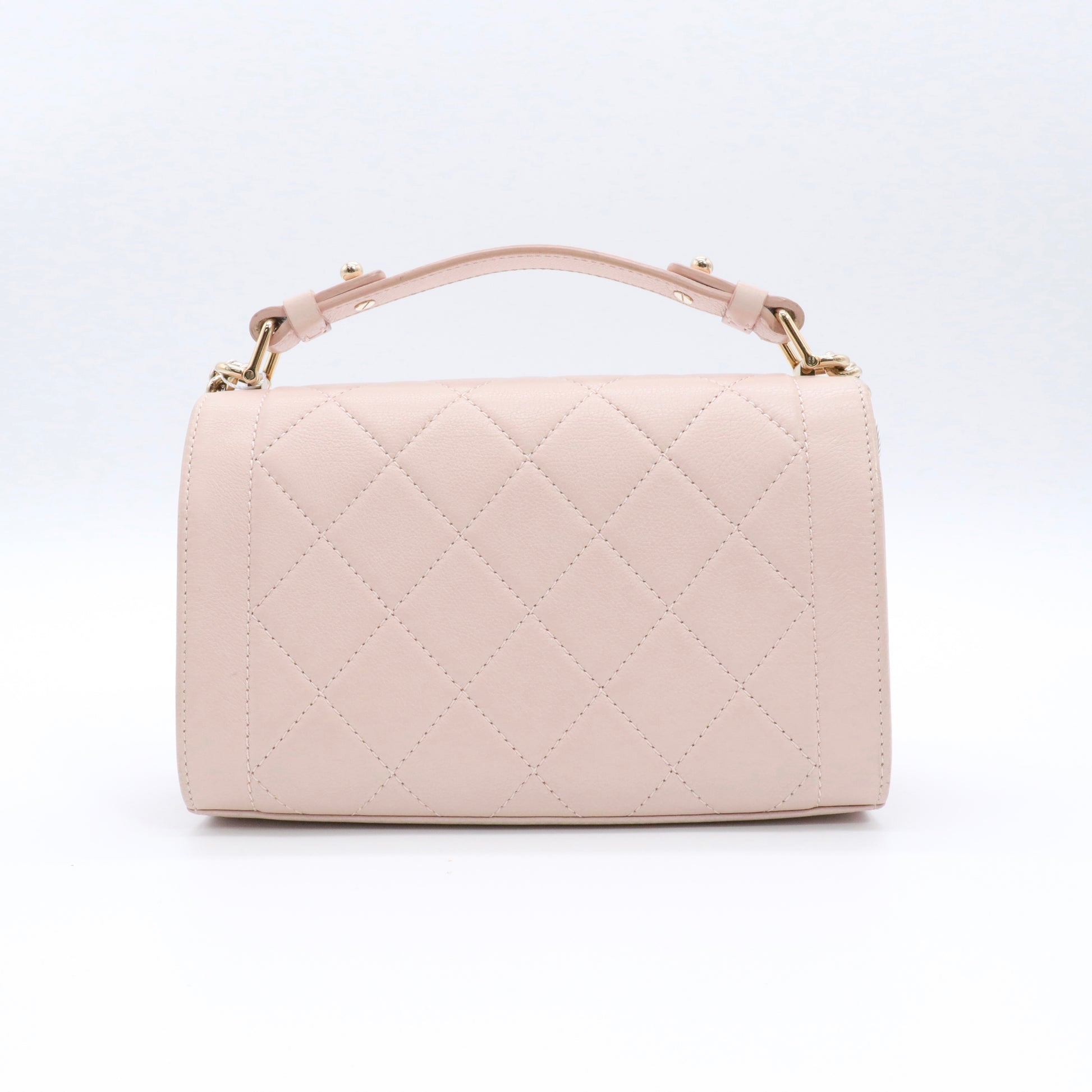 Grained Calfskin Quilted Small Label Click Flap Bag Pink twins