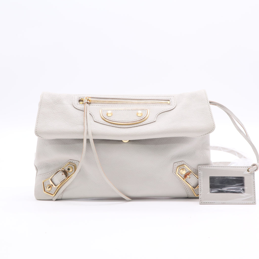 Classic Metallic Edge Envelope Strap Clutch Leather