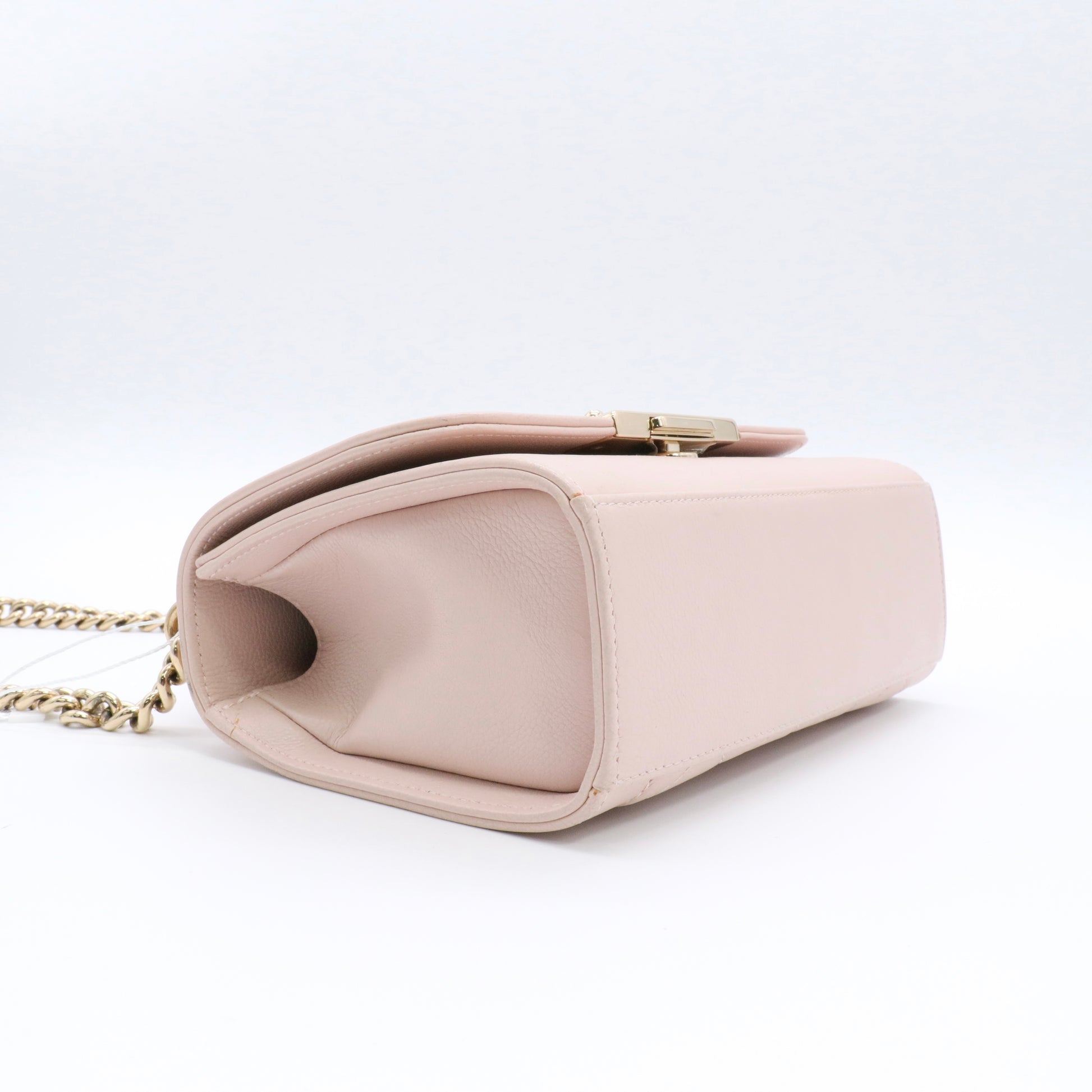 Grained Calfskin Quilted Small Label Click Flap Bag Pink twins