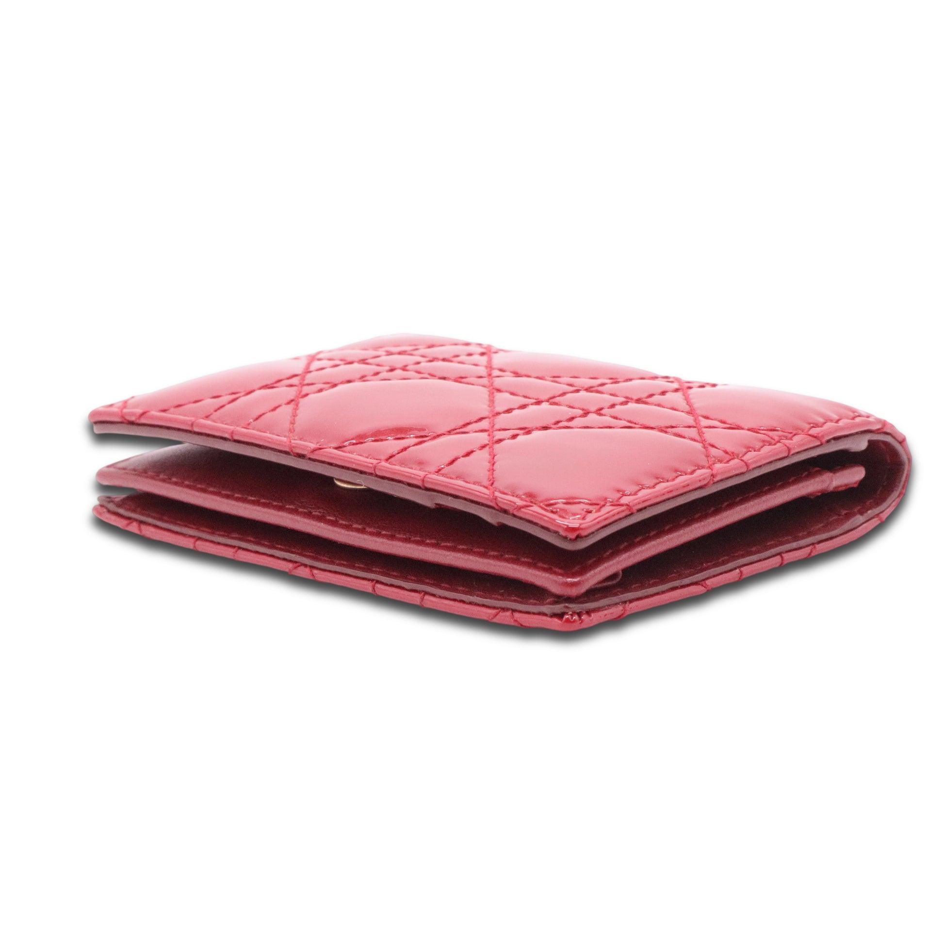 Patent Cannage Small Lady Dior Flap Card Holder Scarlet