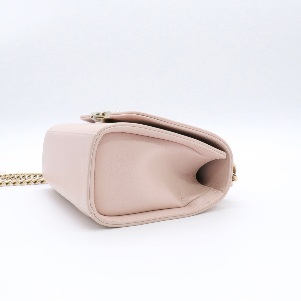 Grained Calfskin Quilted Small Label Click Flap Bag Pink twins