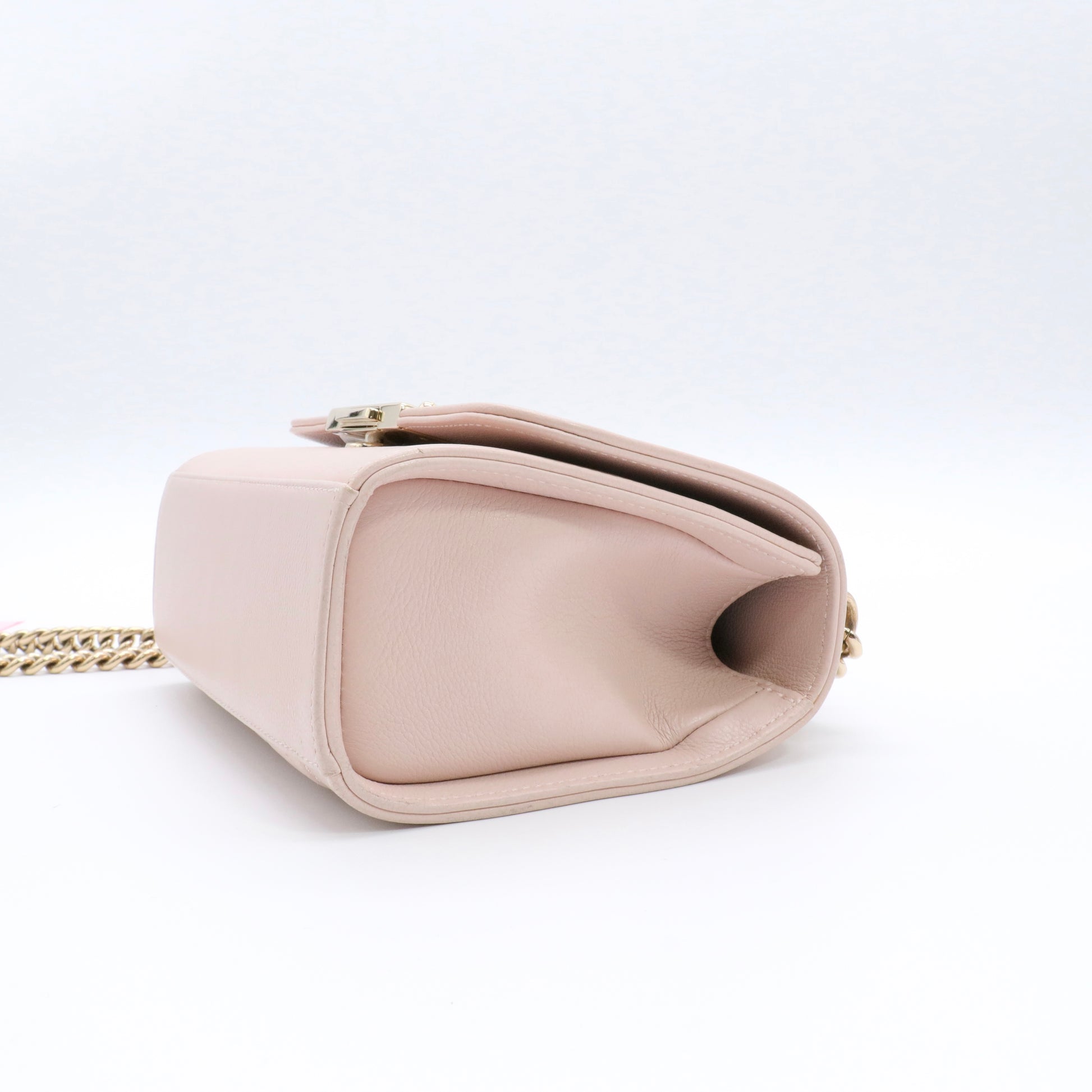 Grained Calfskin Quilted Small Label Click Flap Bag Pink twins