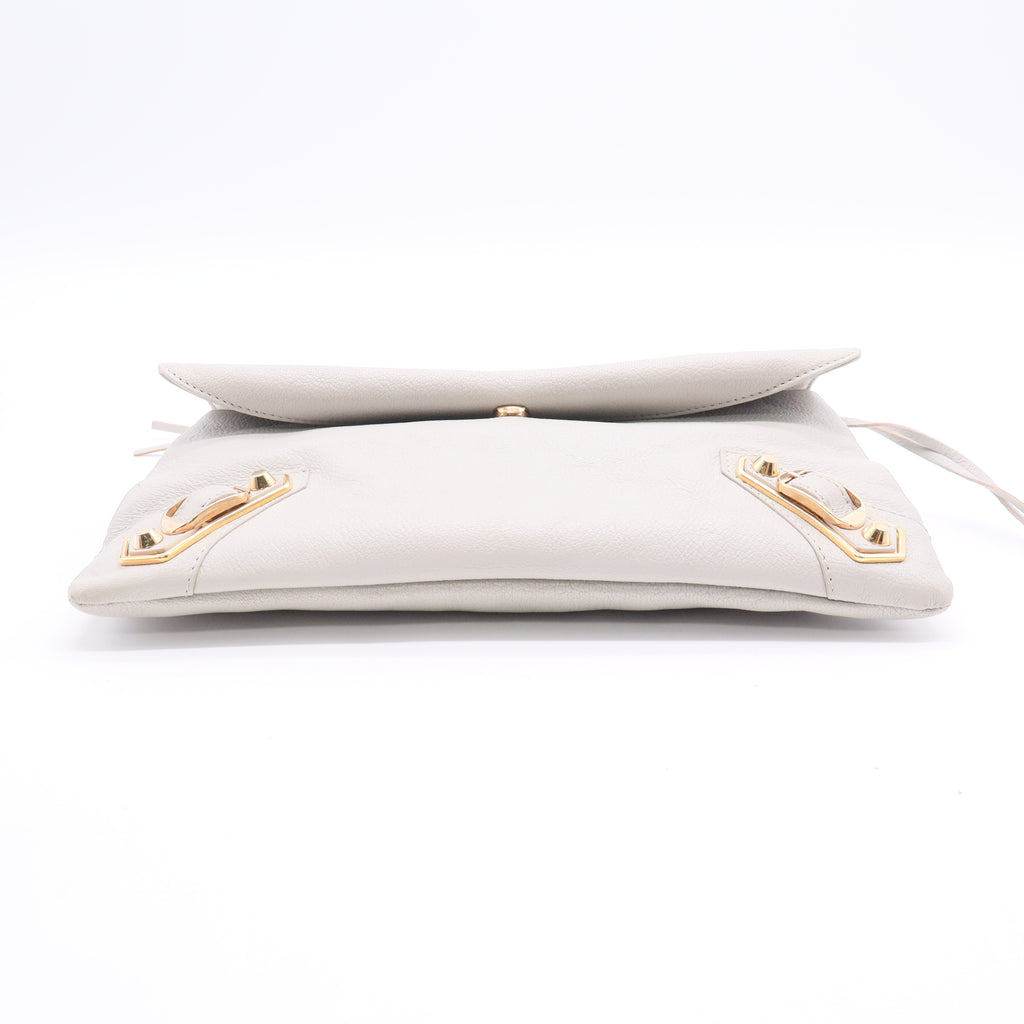 Classic Metallic Edge Envelope Strap Clutch Leather
