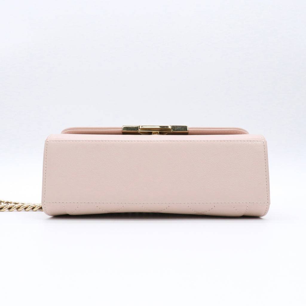 Grained Calfskin Quilted Small Label Click Flap Bag Pink twins