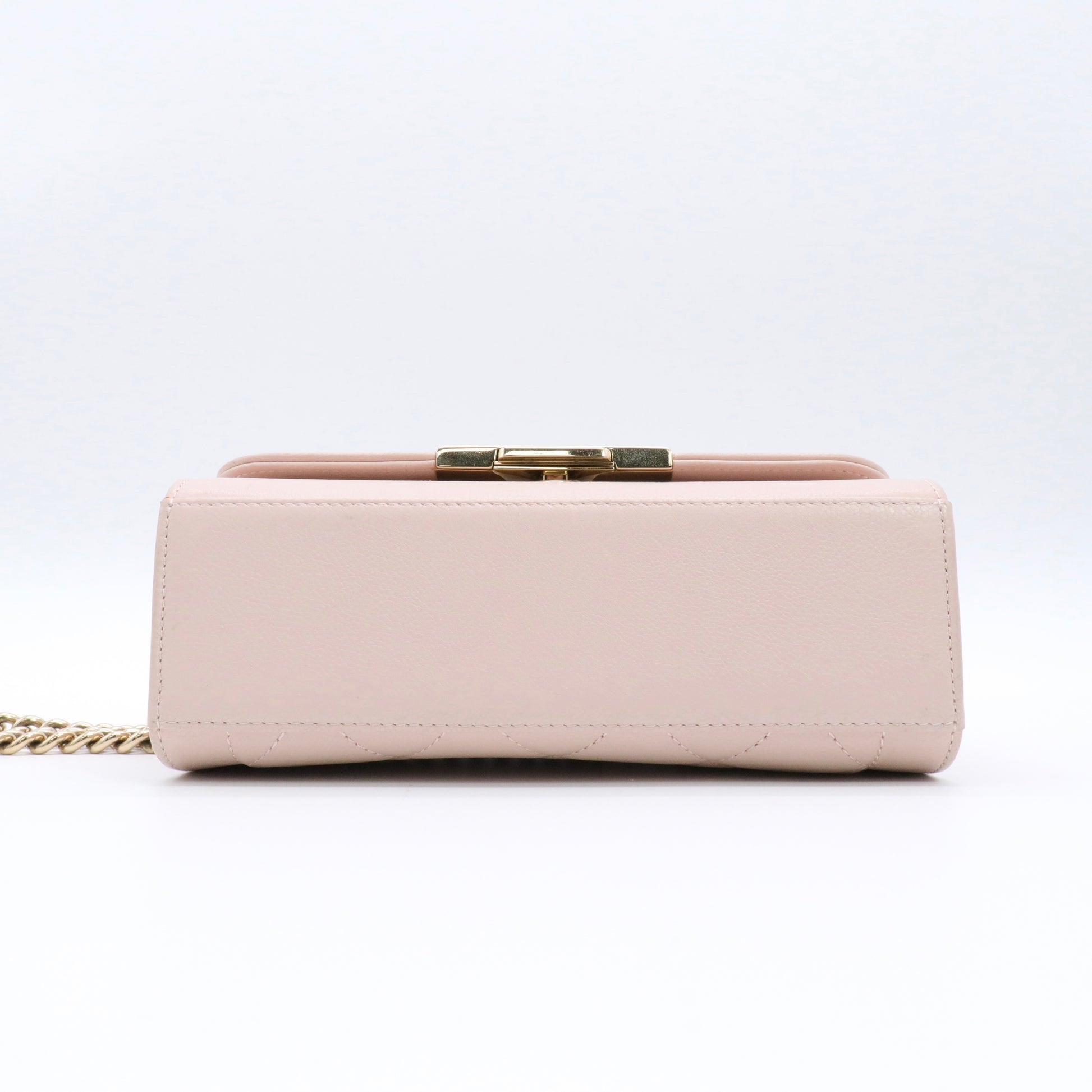 Grained Calfskin Quilted Small Label Click Flap Bag Pink twins