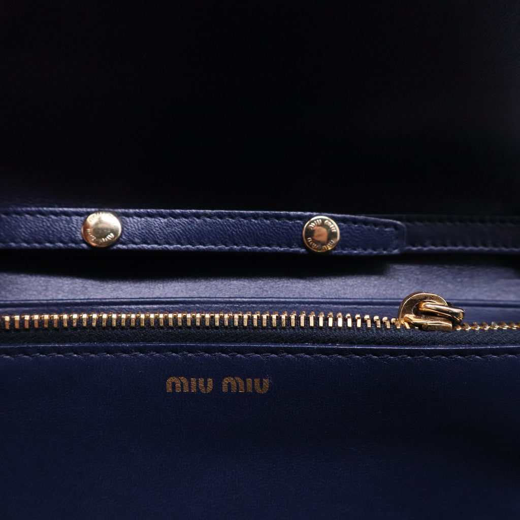 Blue Matelassé Leather Flap Wallet on Chain