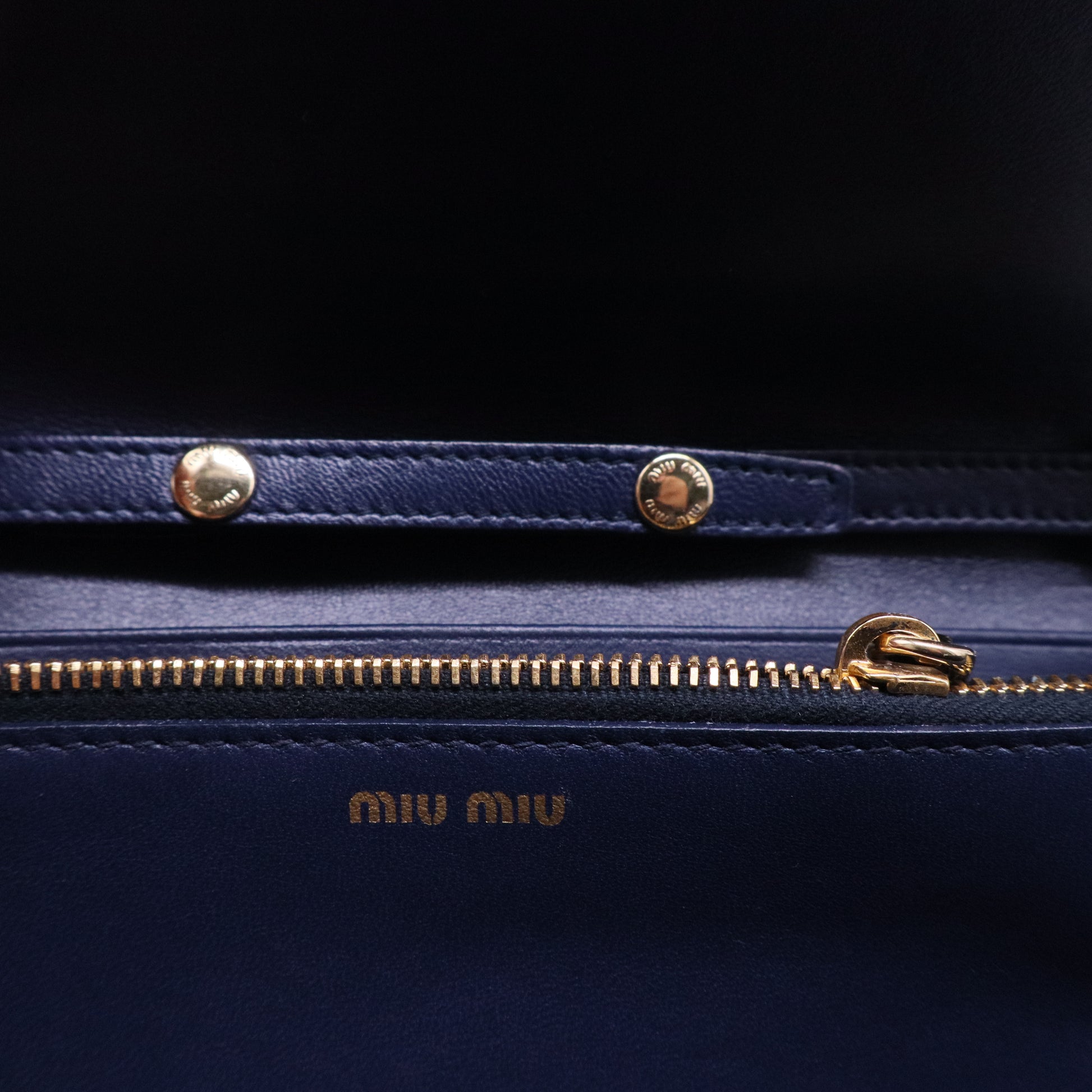 Blue Matelassé Leather Flap Wallet on Chain