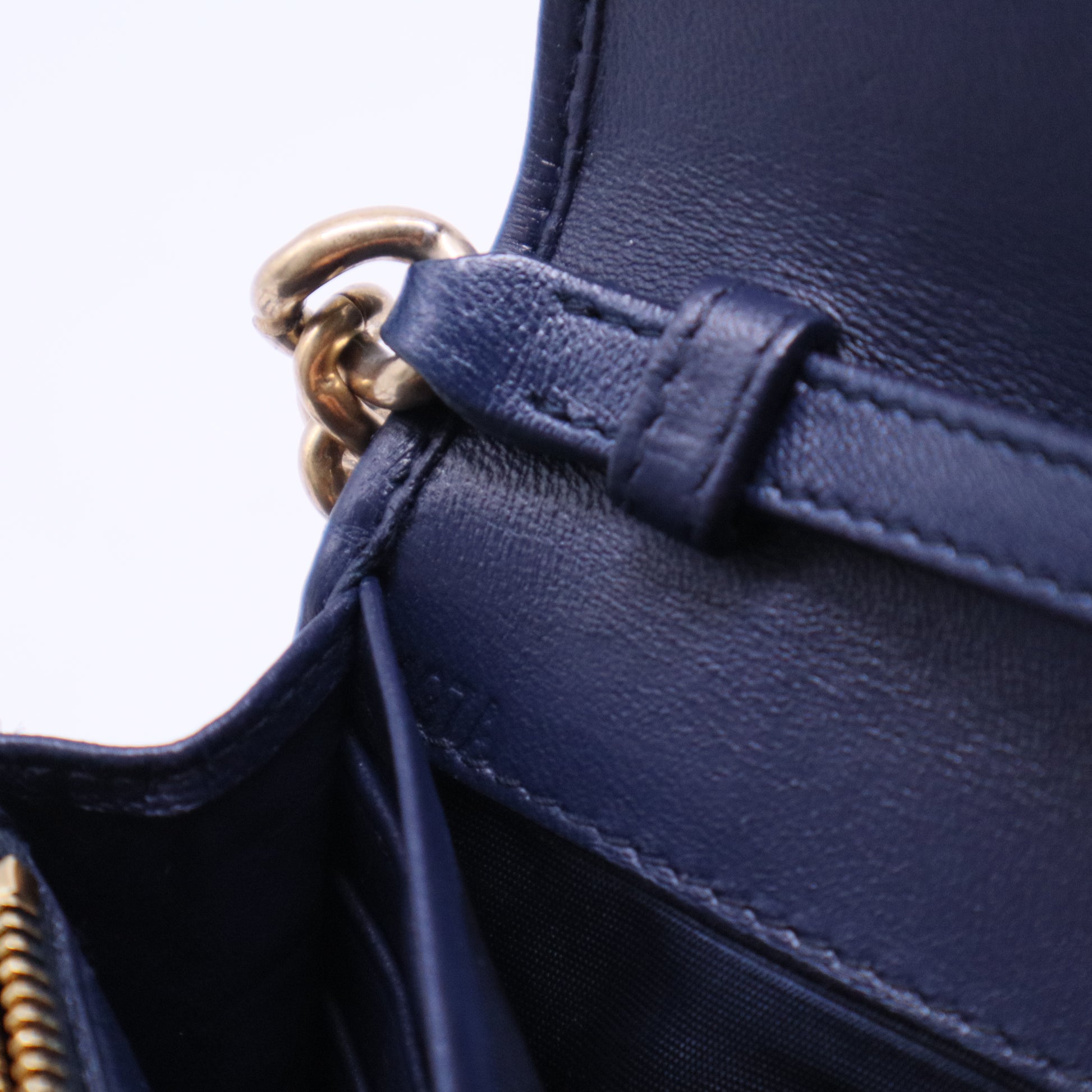 Blue Matelassé Leather Flap Wallet on Chain