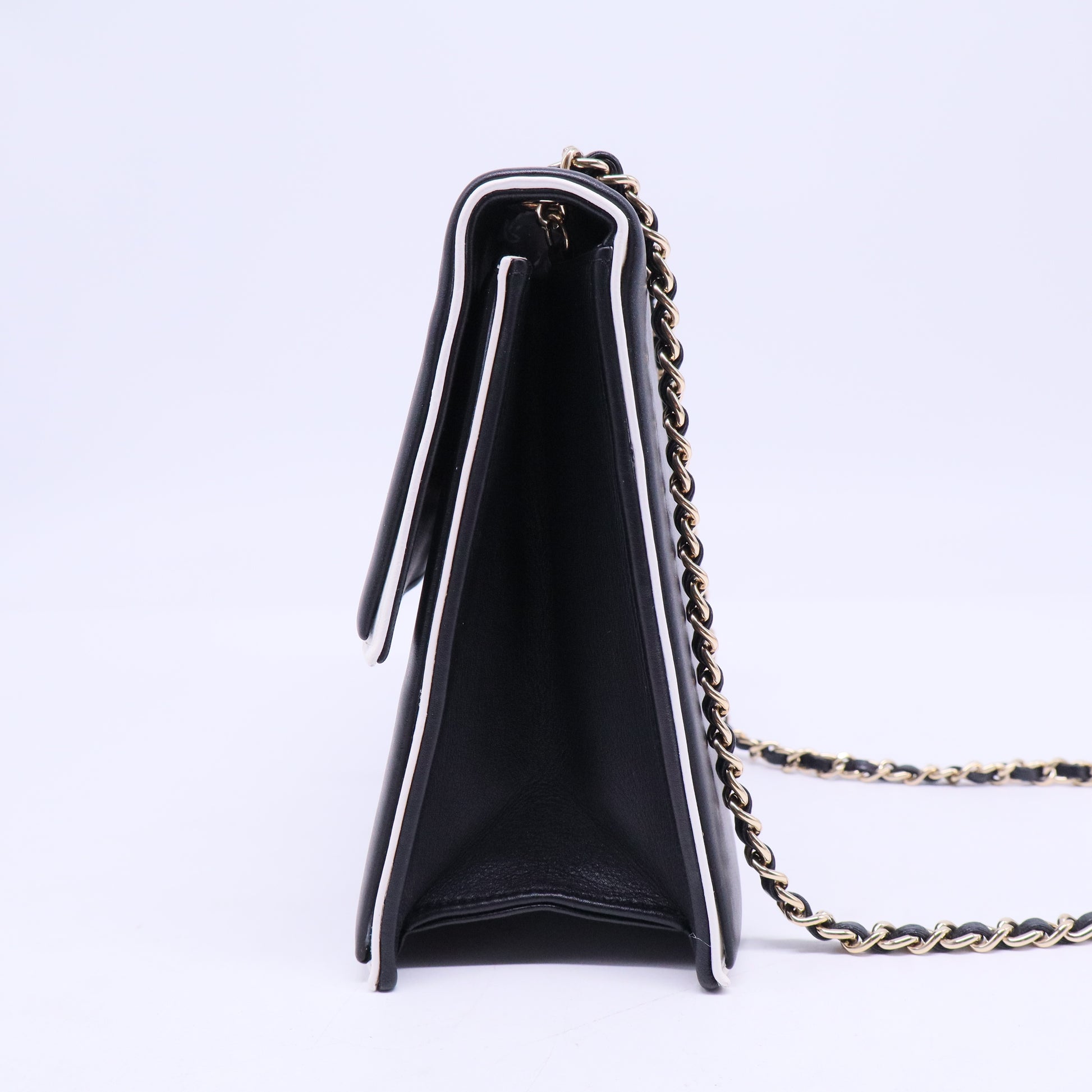 Black & White Calfskin Leather Square Frame Single Flap Bag