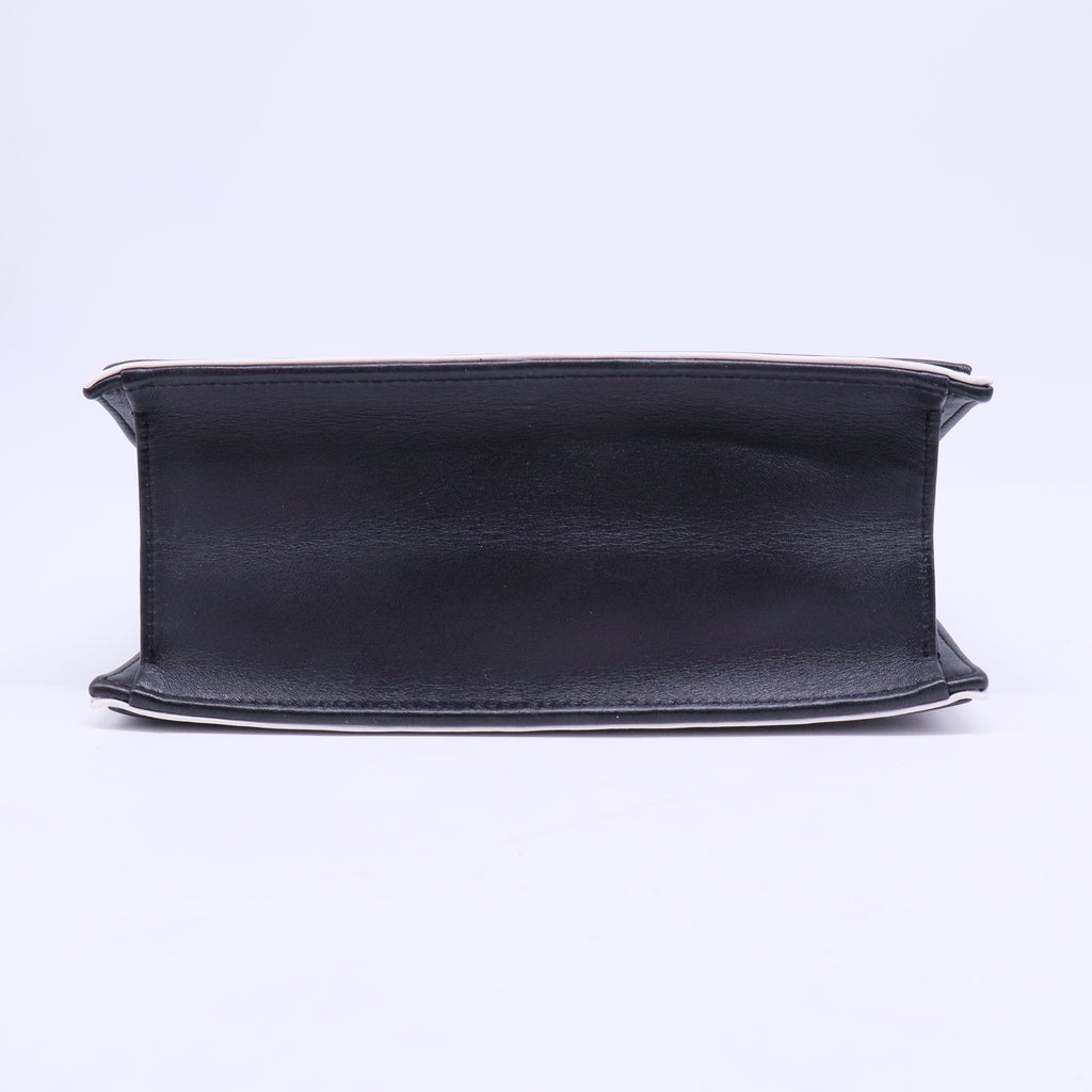 Black & White Calfskin Leather Square Frame Single Flap Bag