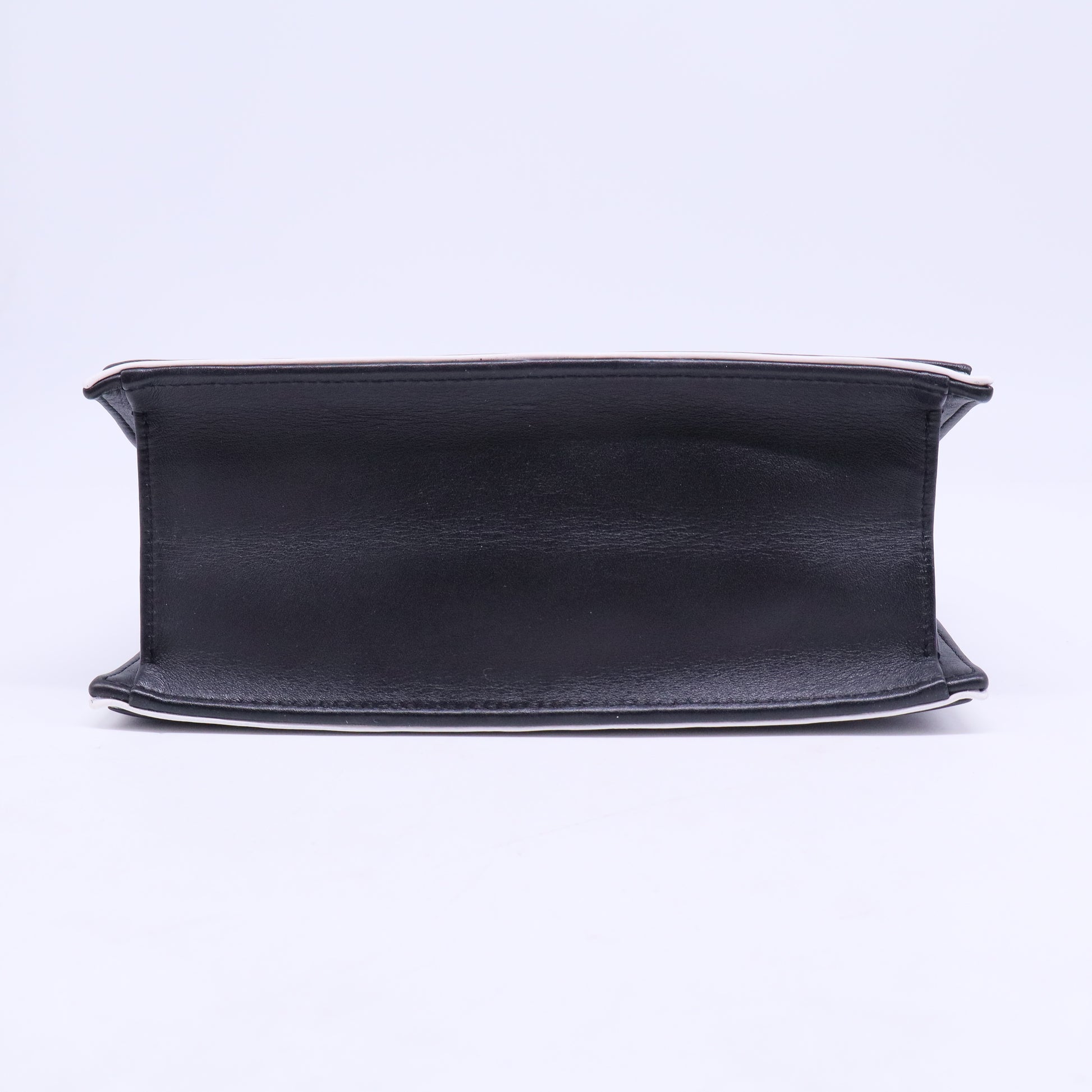 Black & White Calfskin Leather Square Frame Single Flap Bag