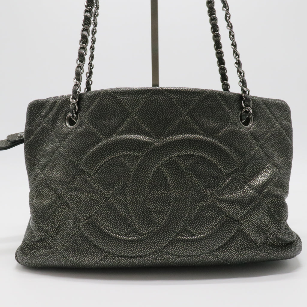 Caviar Quilted Timeless CC Shopping Tote Dark Grey