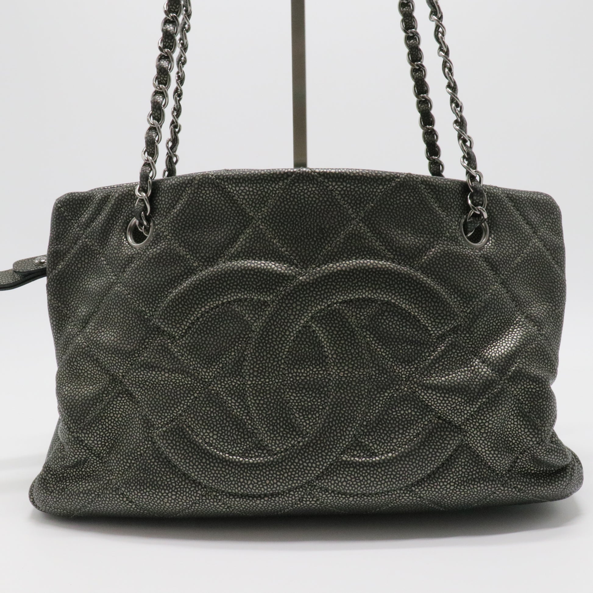Caviar Quilted Timeless CC Shopping Tote Dark Grey